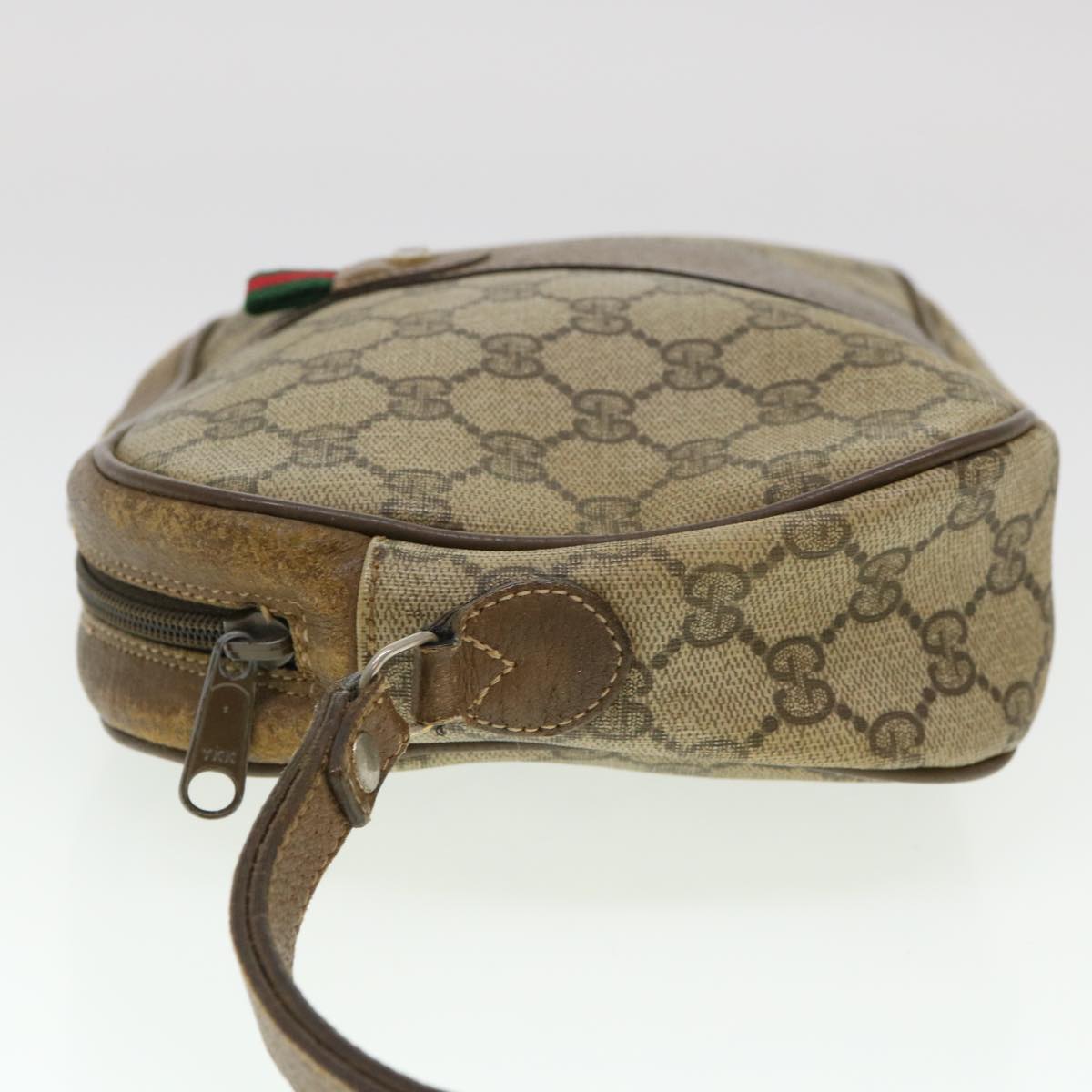 GUCCI GG Canvas Web Sherry Line Clutch Bag Beige Red Green Auth am4114