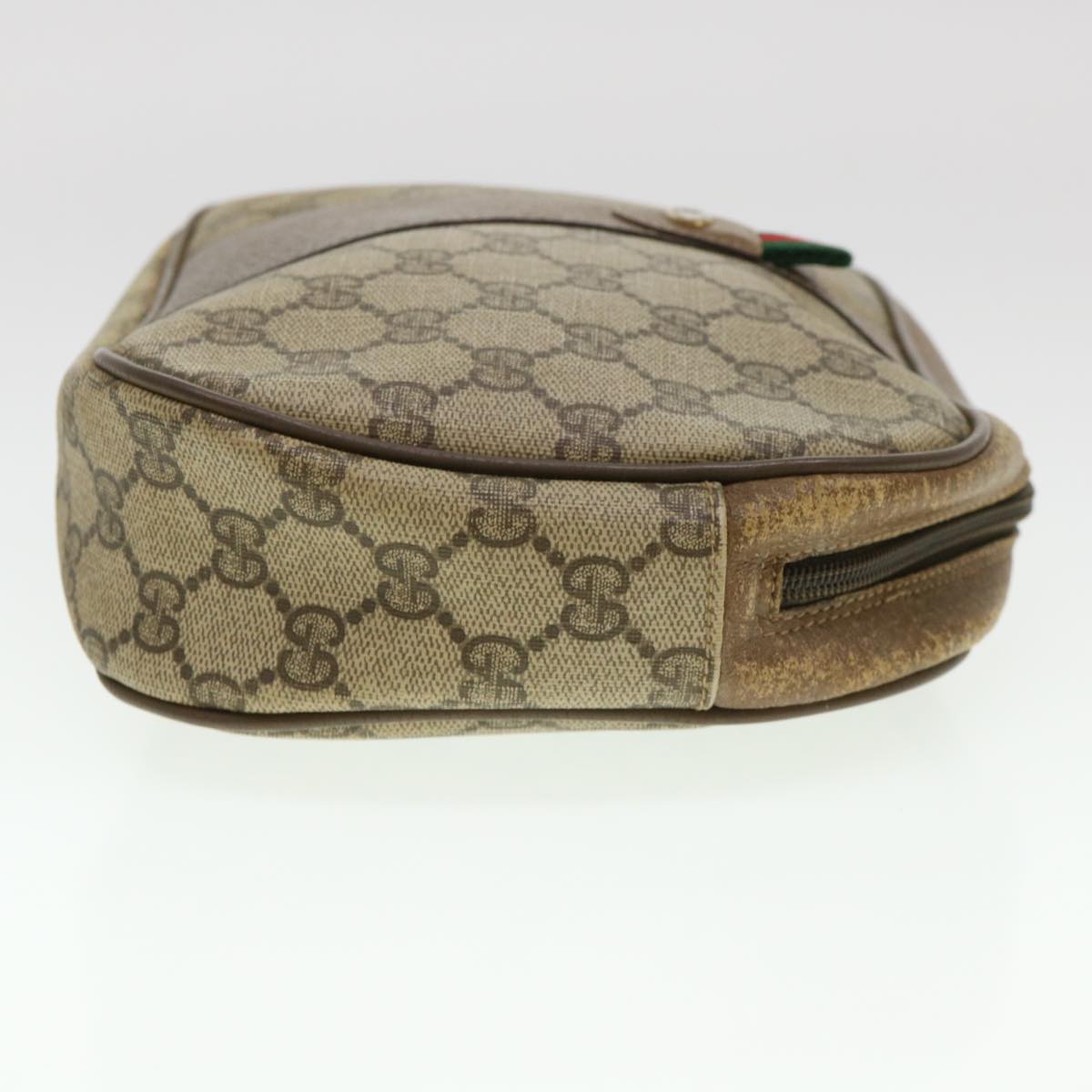 GUCCI GG Canvas Web Sherry Line Clutch Bag Beige Red Green Auth am4114