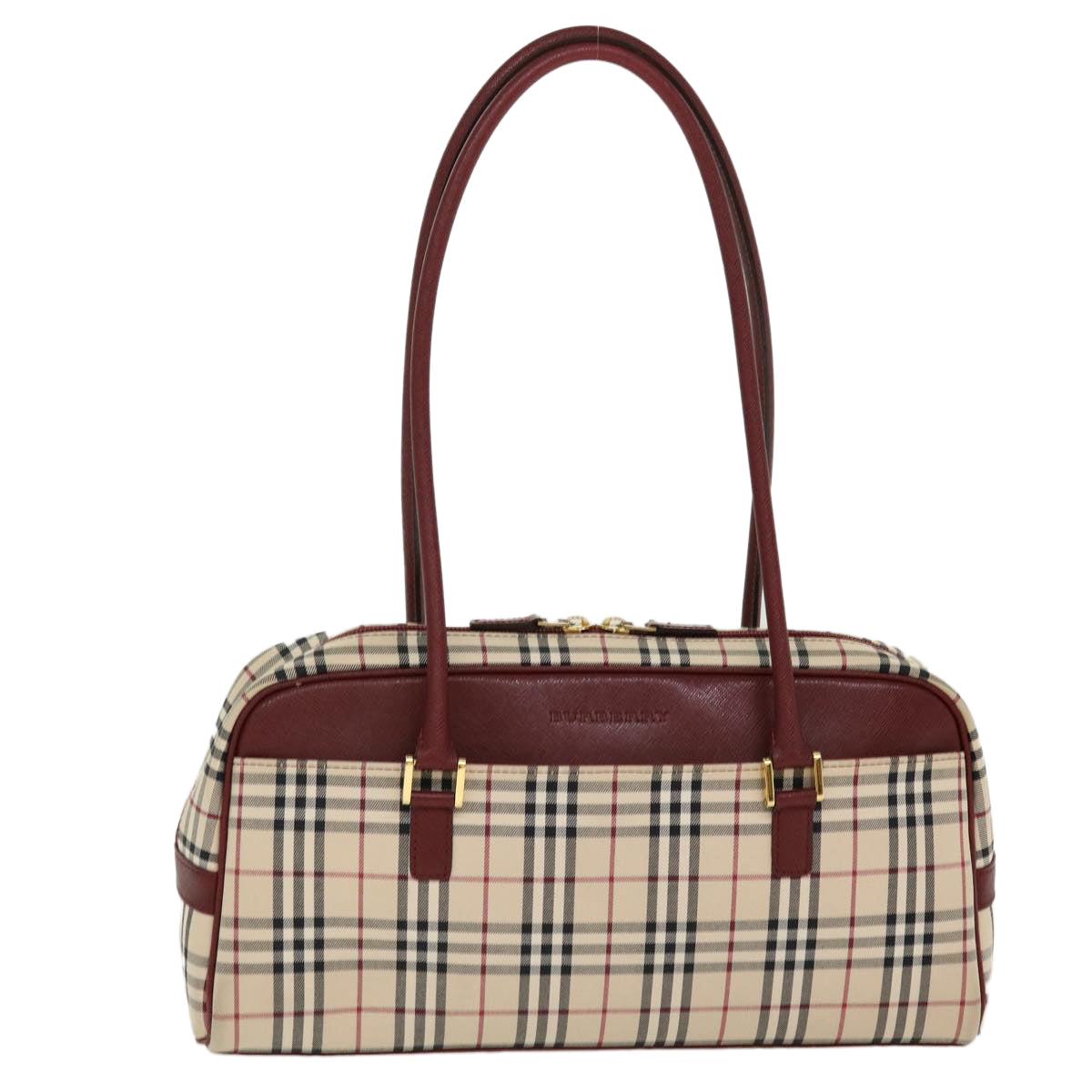 BURBERRY Nova Check Shoulder Bag Nylon Beige Auth am4128