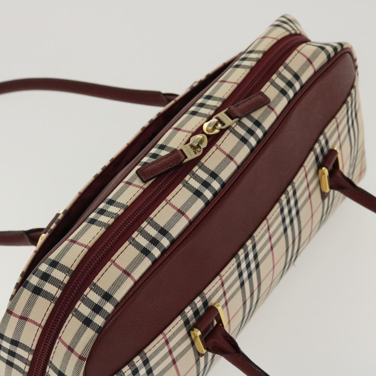 BURBERRY Nova Check Shoulder Bag Nylon Beige Auth am4128