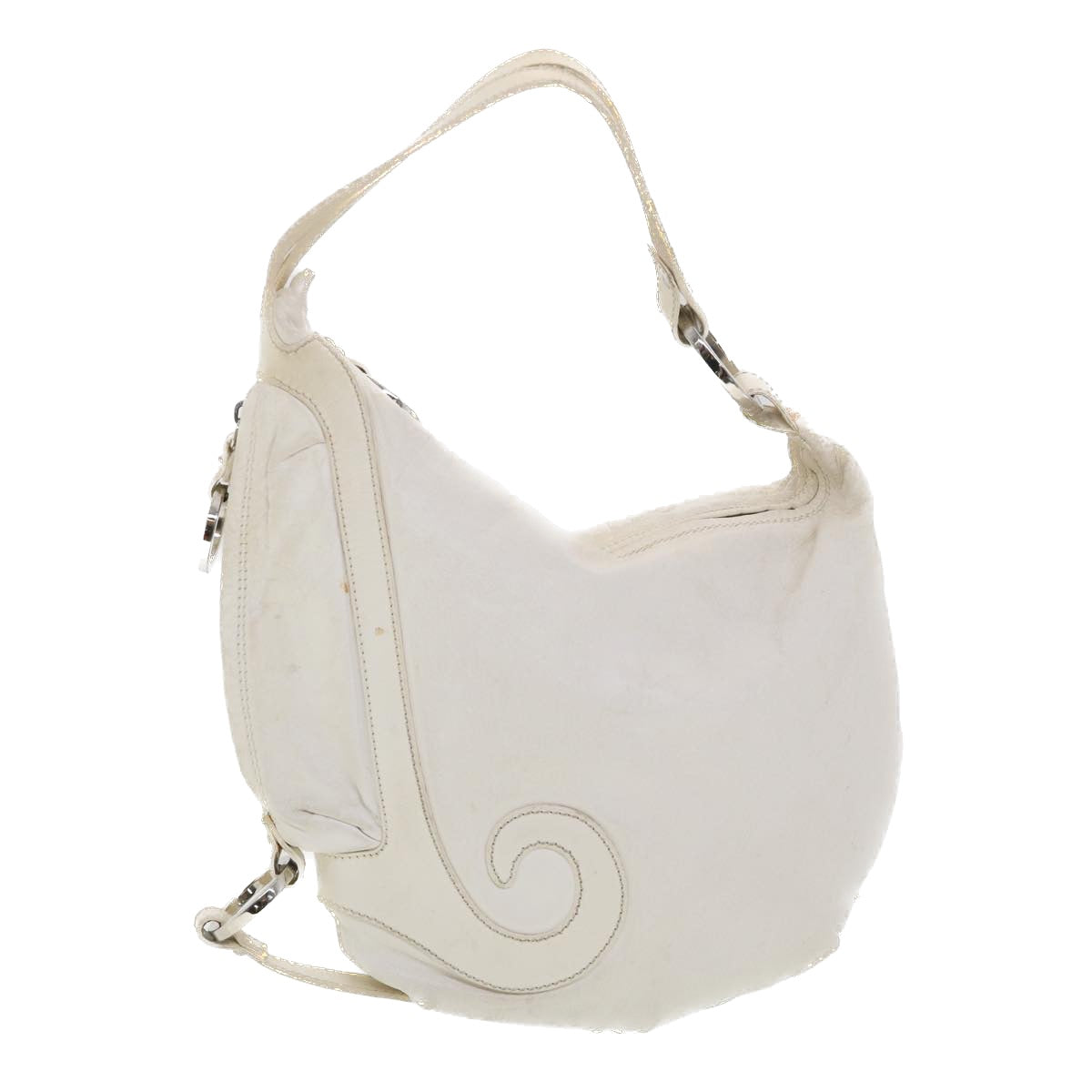 FENDI Shoulder Bag Leather White Auth am4131