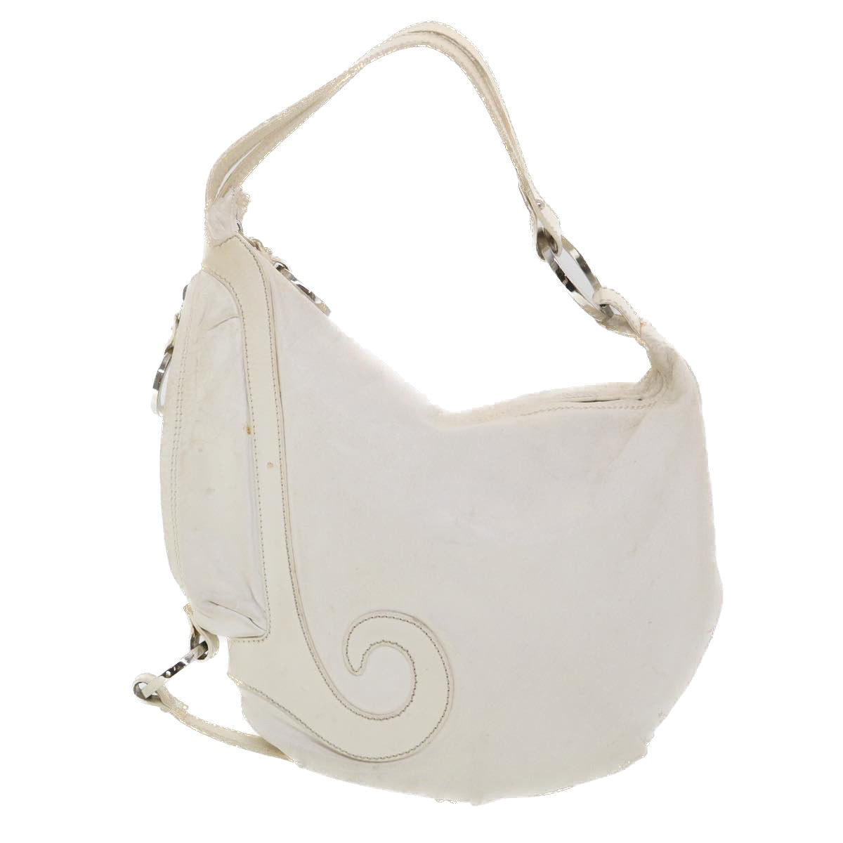 FENDI Shoulder Bag Leather White Auth am4131