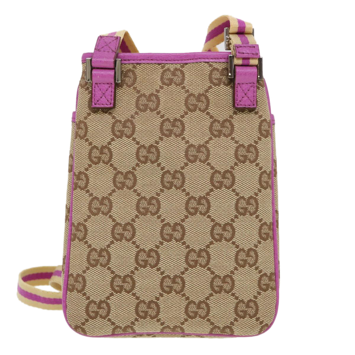 GUCCI GG Canvas Sherry Line Shoulder Bag Beige Pink 141863 Auth am4134