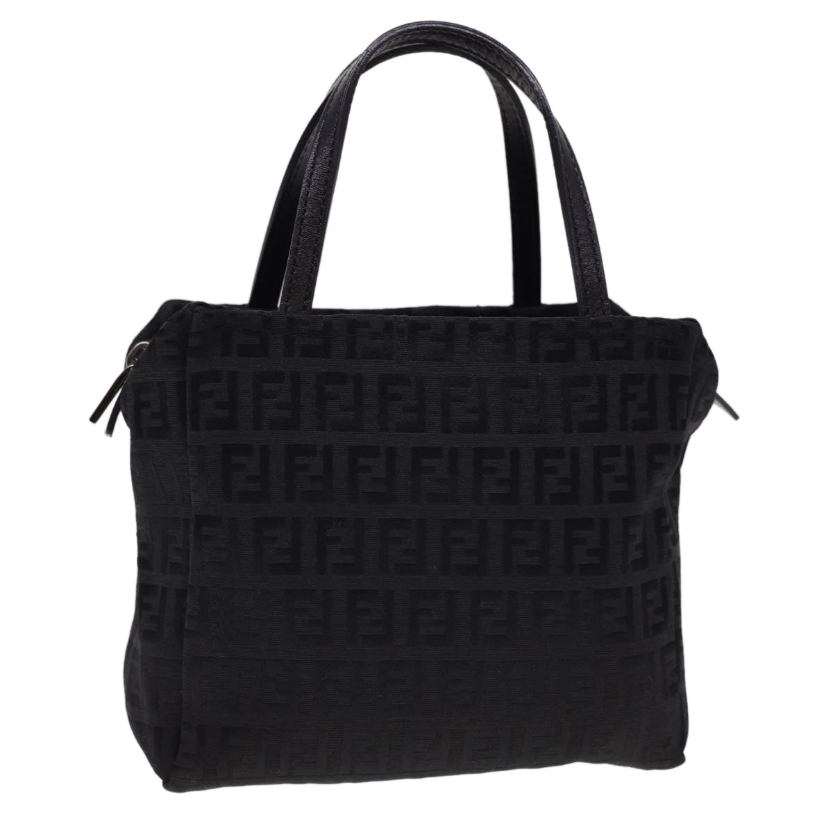 FENDI Zucchino Canvas Hand Bag Black Auth am4149