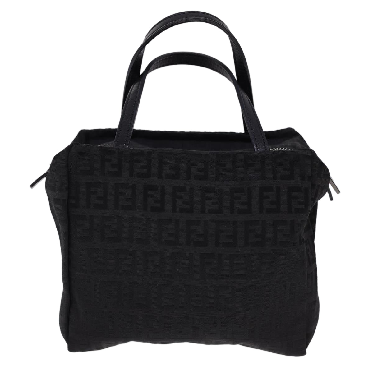 FENDI Zucchino Canvas Hand Bag Black Auth am4149