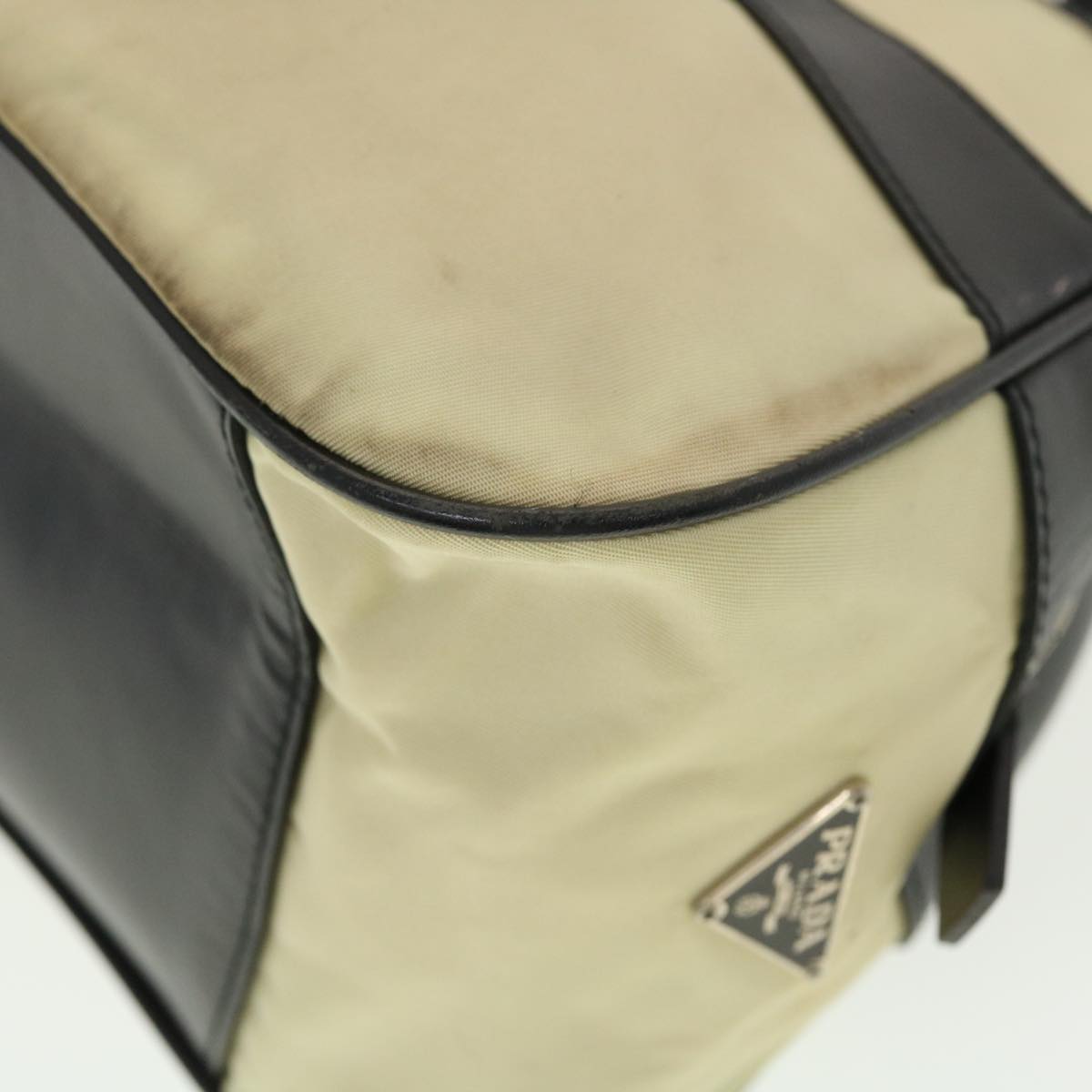 PRADA Hand Bag Nylon Black Beige Auth am4158