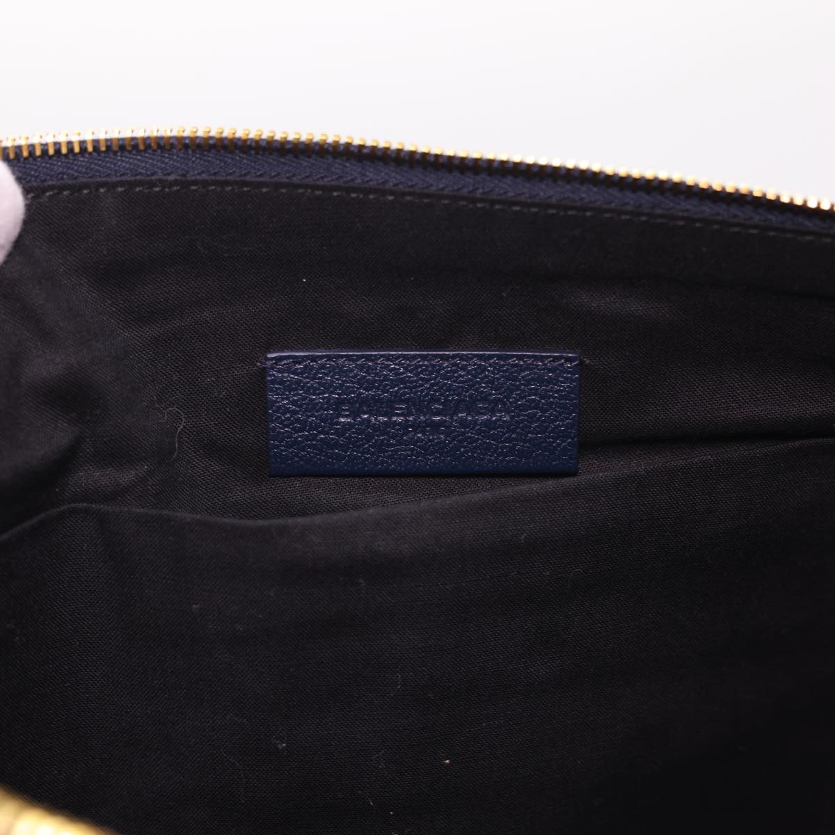 BALENCIAGA Clutch Bag Leather Navy Auth am4162