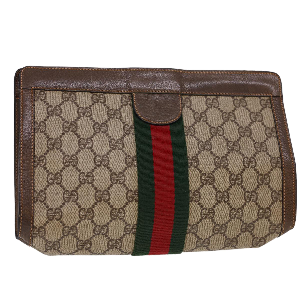 GUCCI GG Canvas Web Sherry Line Clutch Bag Beige Red Green 8901002 Auth am4170