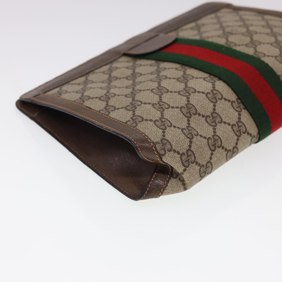 GUCCI GG Canvas Web Sherry Line Clutch Bag Beige Red Green 8901002 Auth am4170