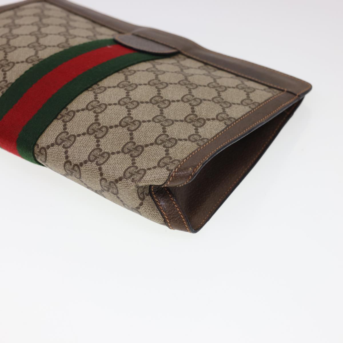 GUCCI GG Canvas Web Sherry Line Clutch Bag Beige Red Green 8901002 Auth am4170