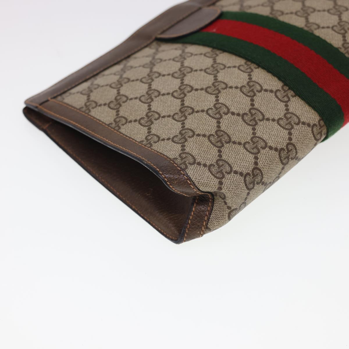 GUCCI GG Canvas Web Sherry Line Clutch Bag Beige Red Green 8901002 Auth am4170