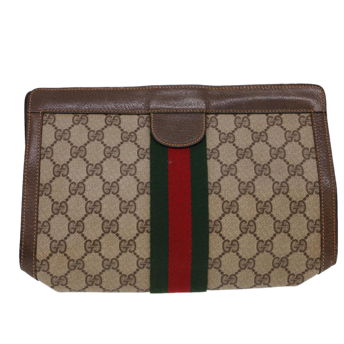 GUCCI GG Canvas Web Sherry Line Clutch Bag Beige Red Green 8901002 Auth am4170