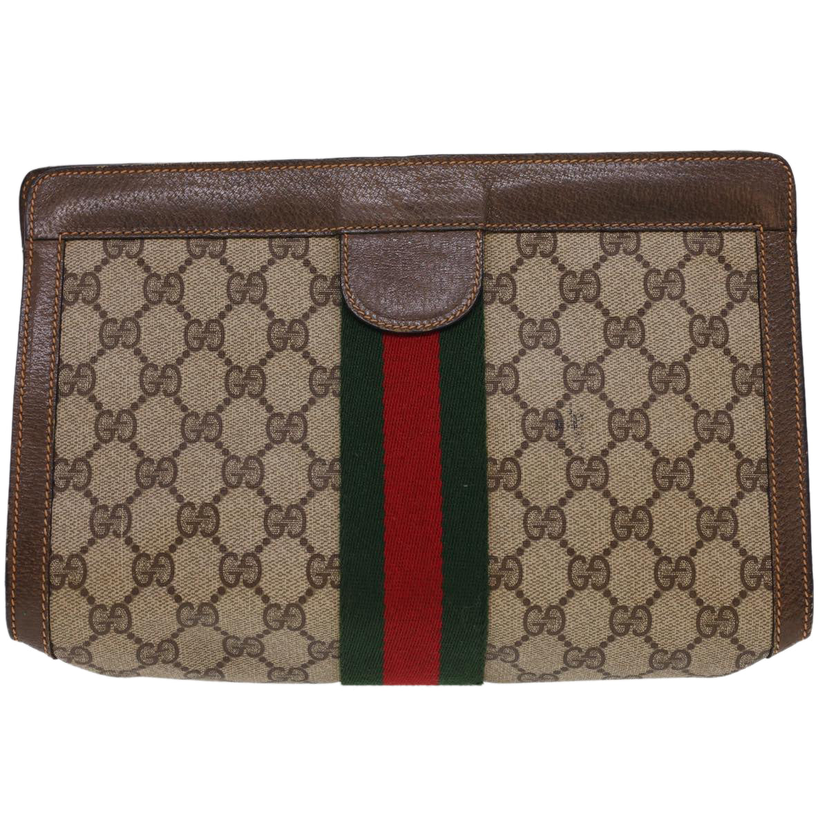 GUCCI GG Canvas Web Sherry Line Clutch Bag Beige Red Green 8901002 Auth am4170 - 0