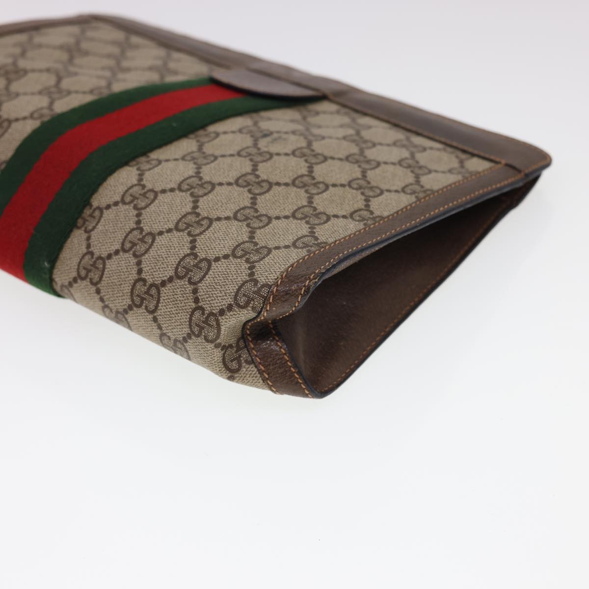 GUCCI GG Canvas Web Sherry Line Clutch Bag Beige Red Green 8901002 Auth am4170