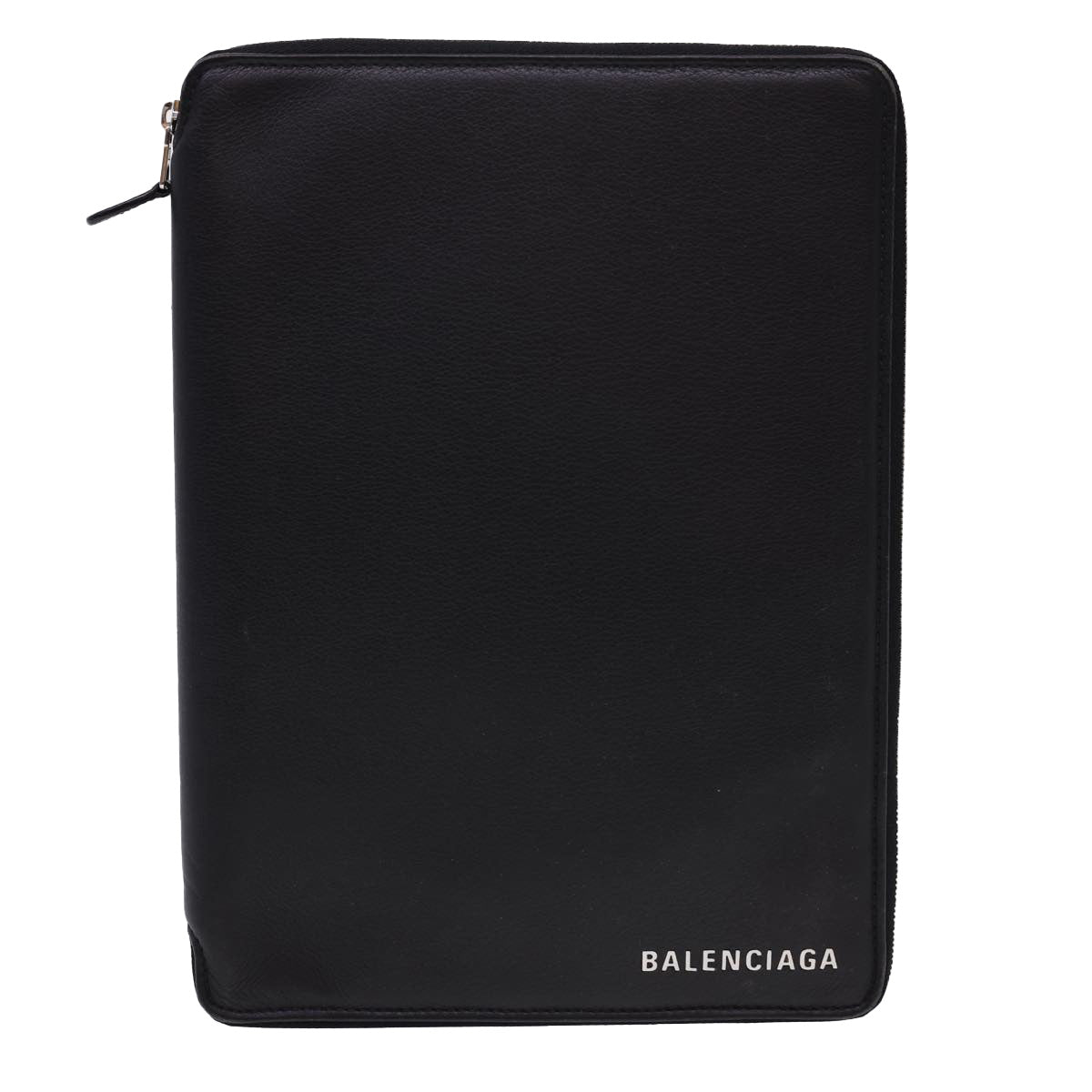 BALENCIAGA Clutch Bag iPad Case Leather Black Auth am4187