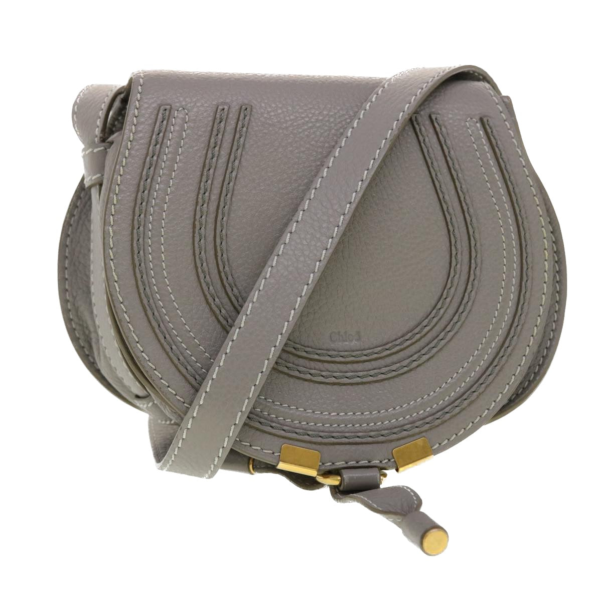 Chloe Mercy Small Saddle Shoulder Bag Leather Gray Auth am4200