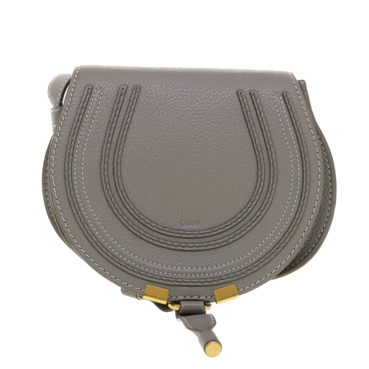 Chloe Mercy Small Saddle Shoulder Bag Leather Gray Auth am4200