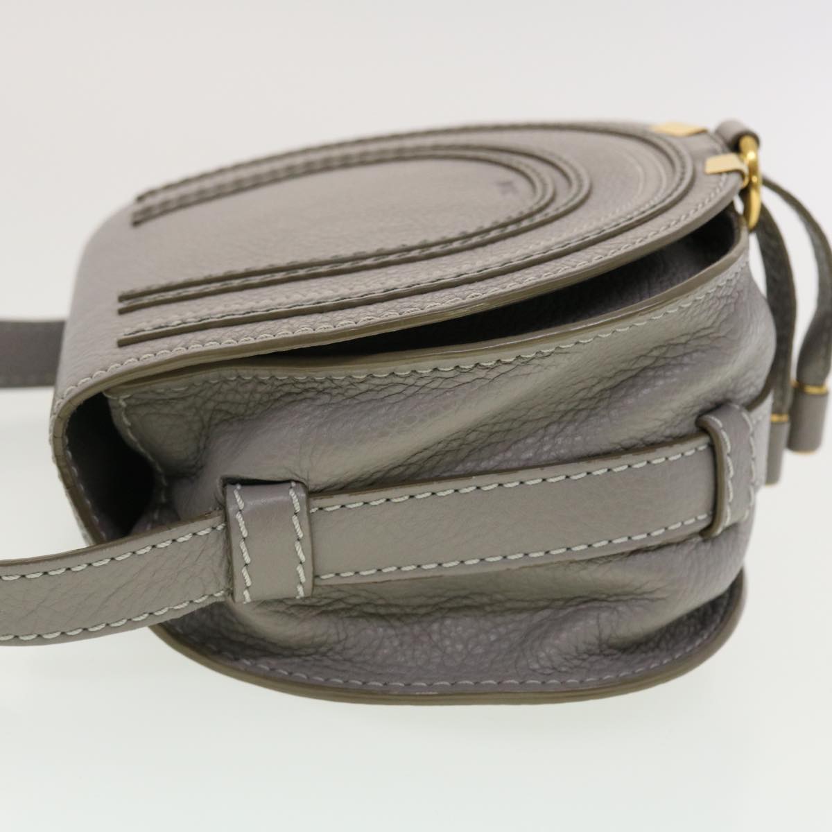 Chloe Mercy Small Saddle Shoulder Bag Leather Gray Auth am4200