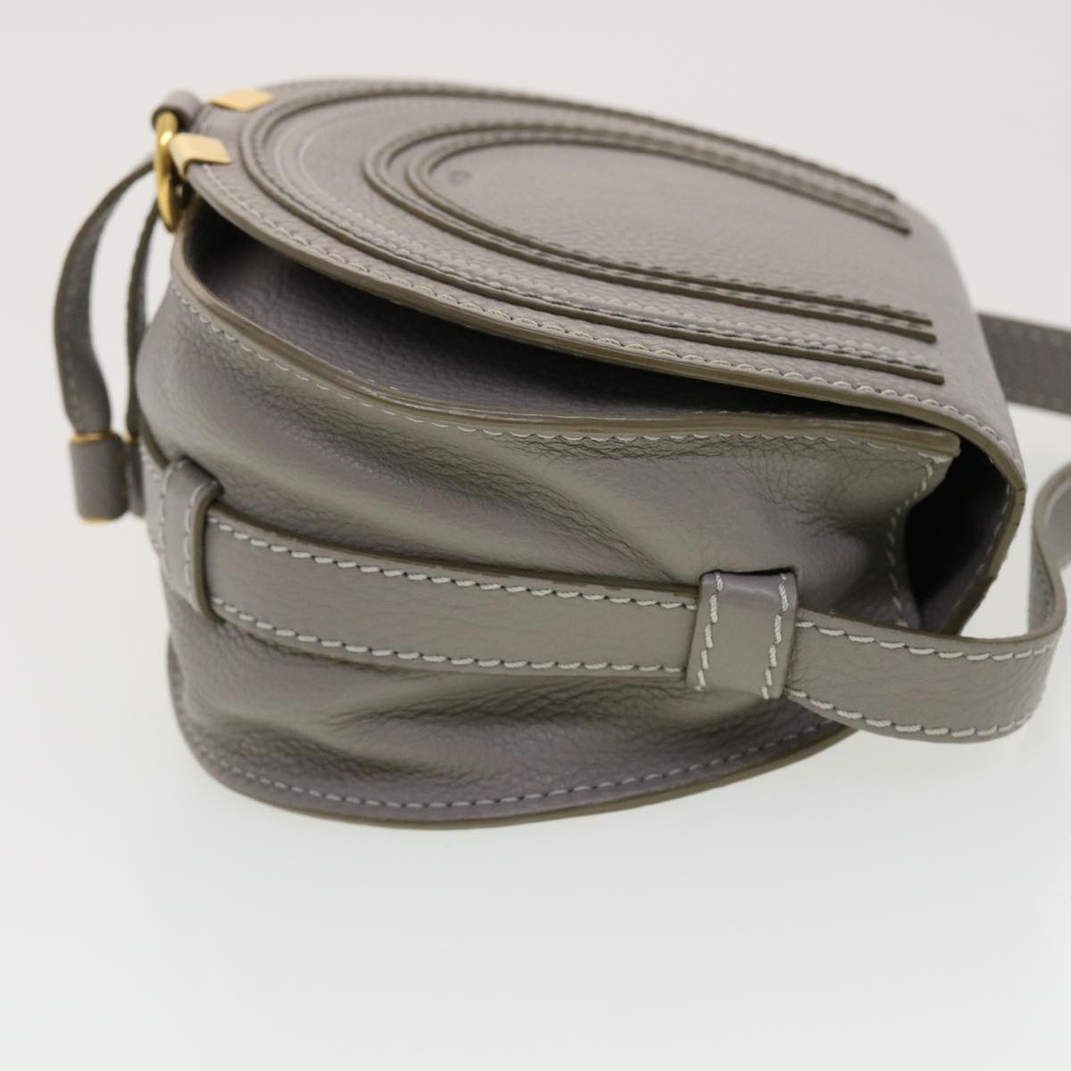 Chloe Mercy Small Saddle Shoulder Bag Leather Gray Auth am4200