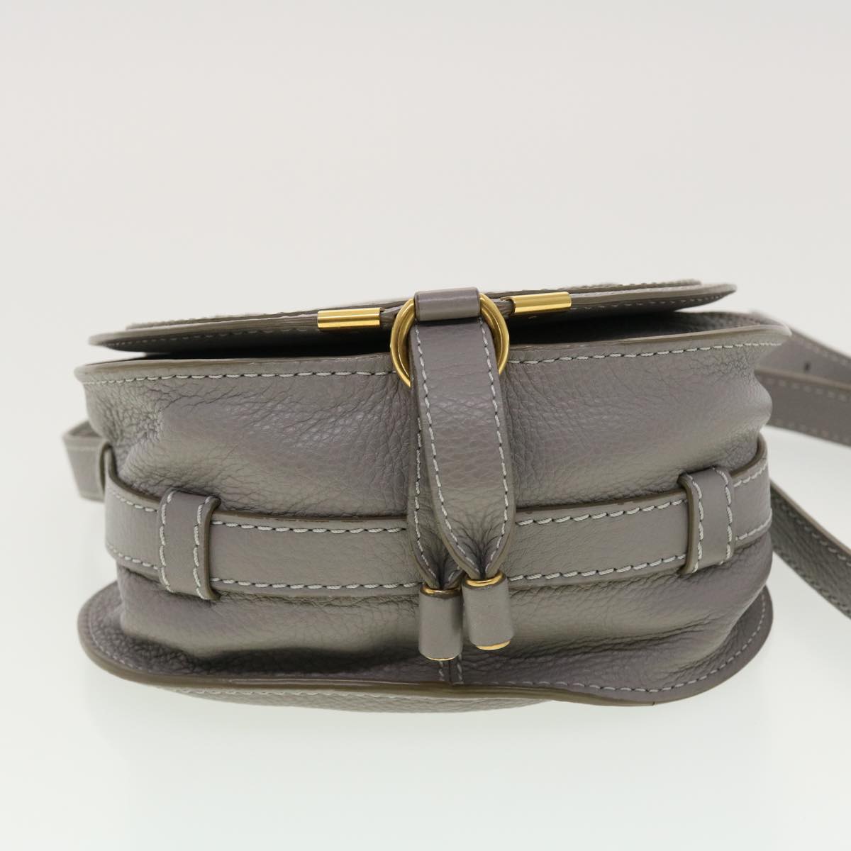 Chloe Mercy Small Saddle Shoulder Bag Leather Gray Auth am4200