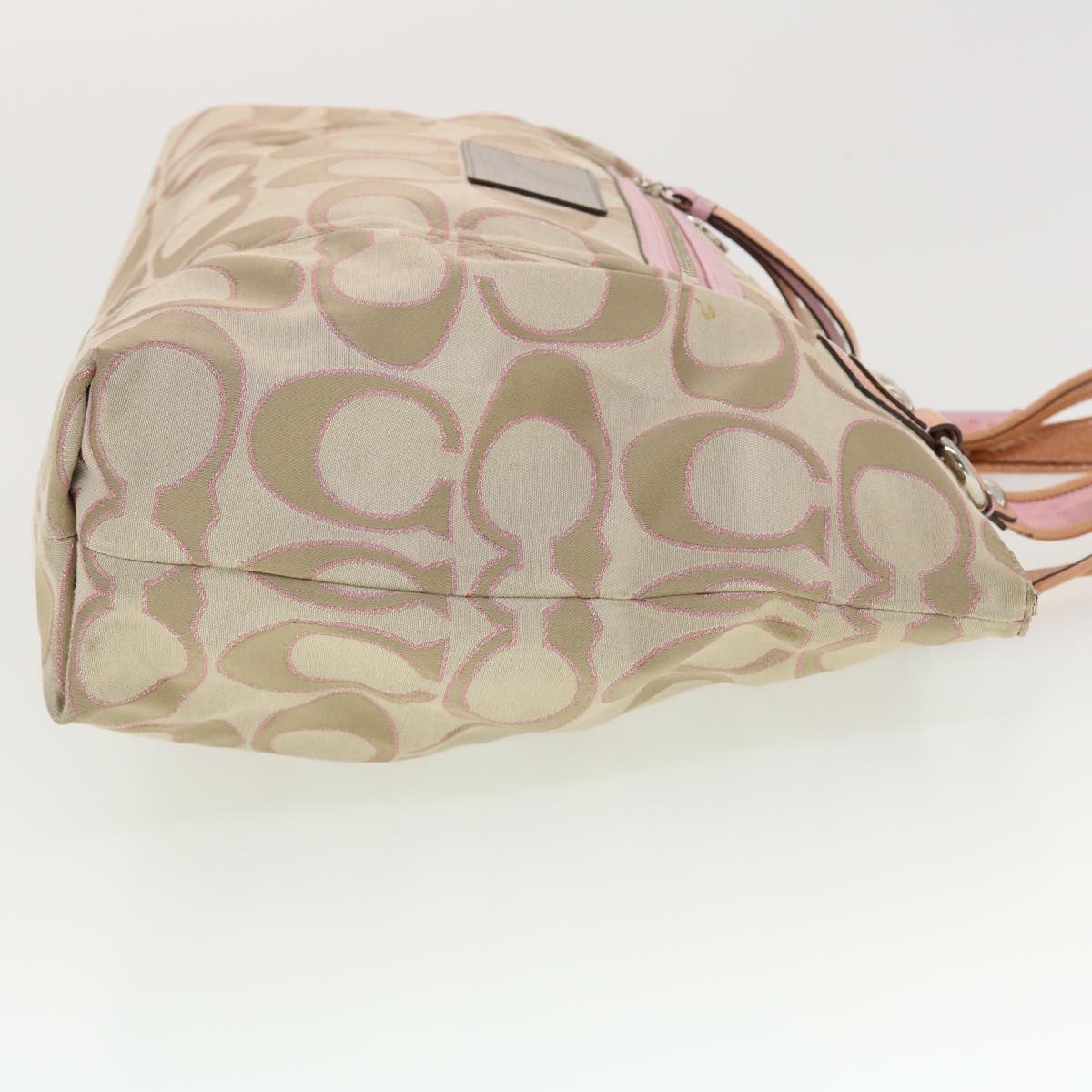 Coach Signature Shoulder Bag Canvas Beige Pink Auth am4216