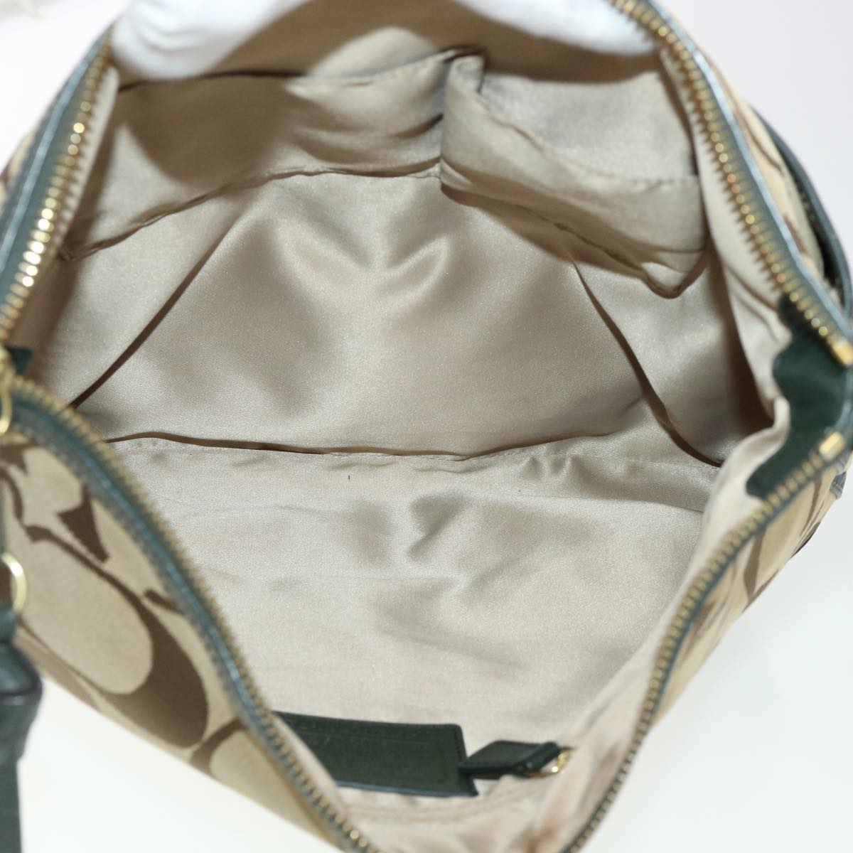 Coach Signature Shoulder Bag Canvas Leather Beige Khaki Brown Auth am4217