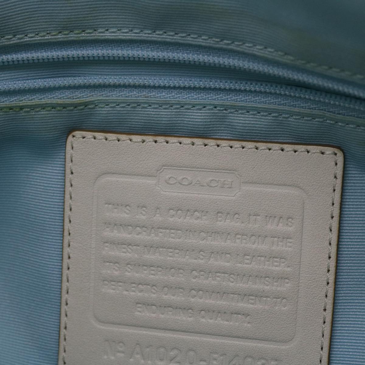 Coach Horse & Carriage Shoulder Bag Canvas Leather Light Blue White Auth am4218