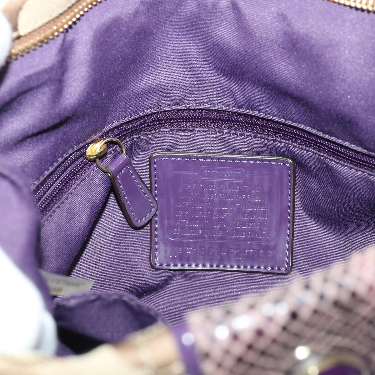 Coach Signature Shoulder Bag Canvas Beige Purple Brown Auth am4219