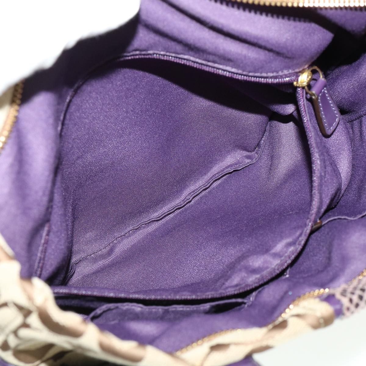 Coach Signature Shoulder Bag Canvas Beige Purple Brown Auth am4219
