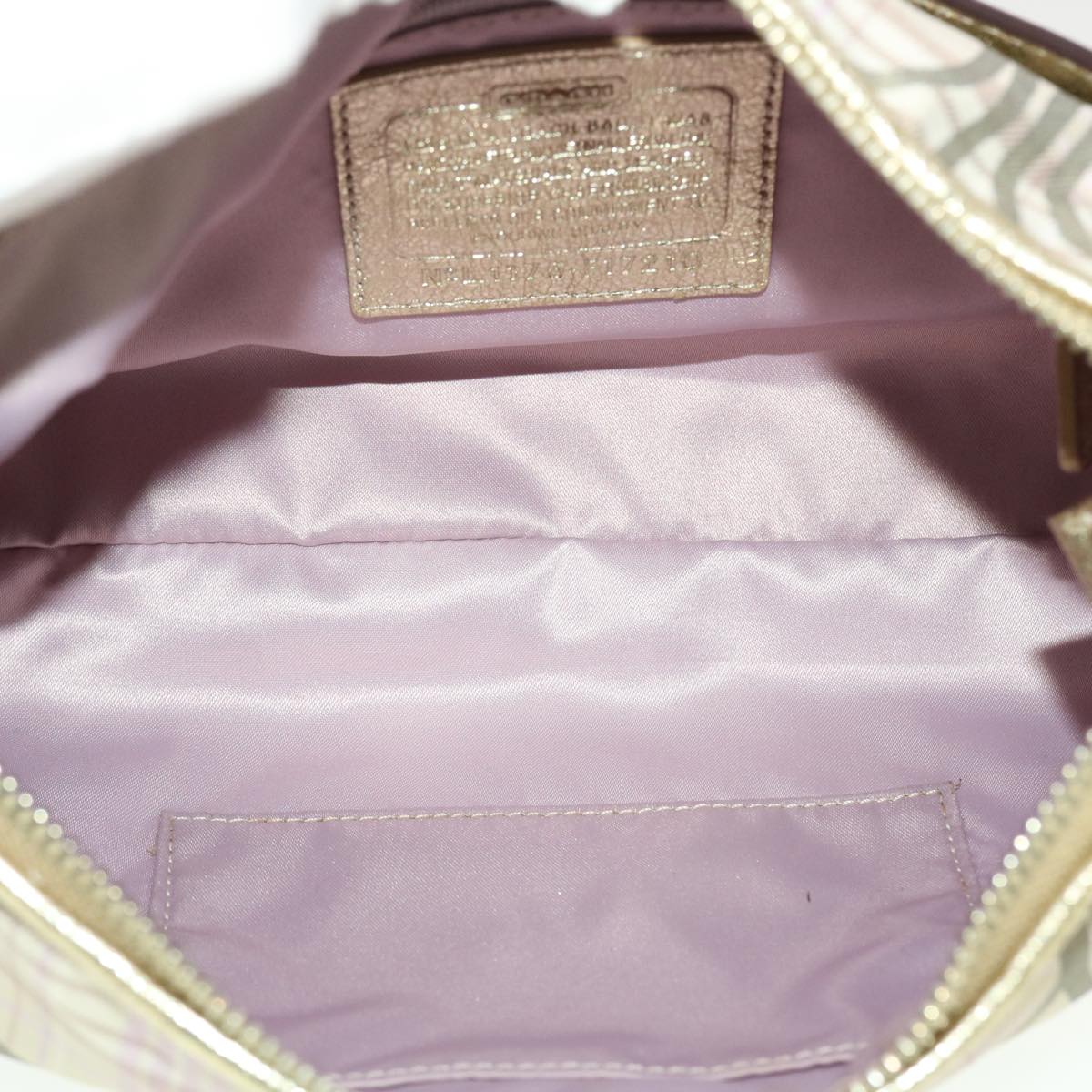 Coach Signature Shoulder Bag Nylon 2way Beige Pink Gold Auth am4220