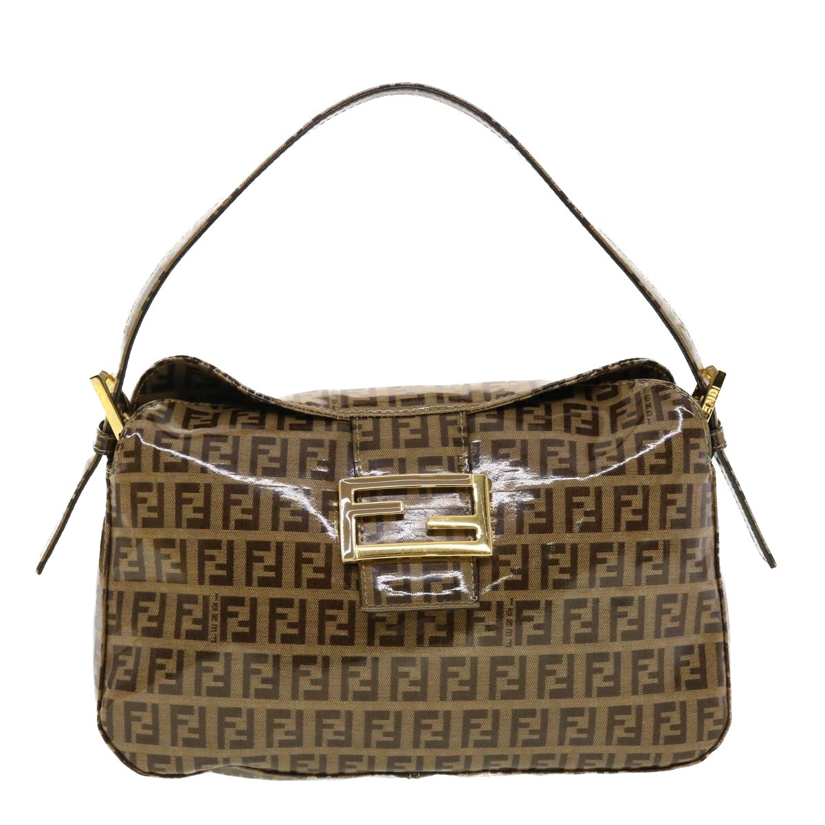 FENDI Zucchino Canvas Mamma Baguette Shoulder Bag Coated Canvas Auth am4224