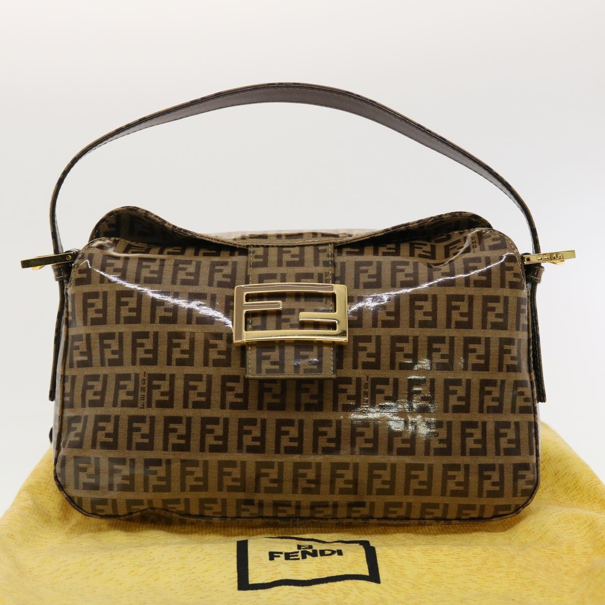 FENDI Zucchino Canvas Mamma Baguette Shoulder Bag Coated Canvas Auth am4224