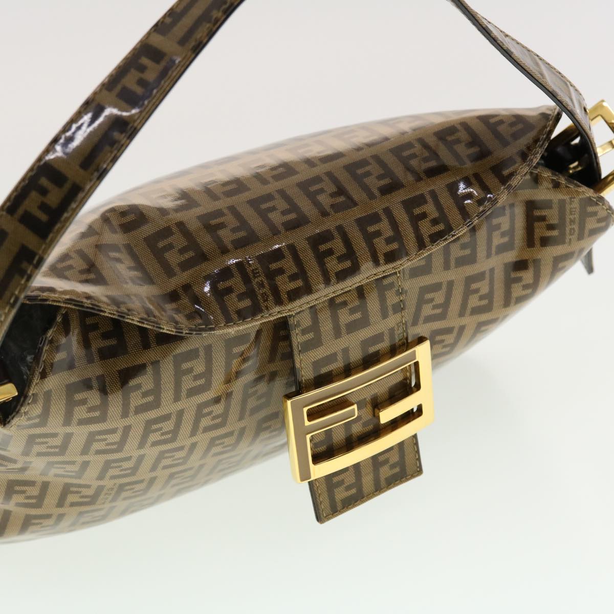 FENDI Zucchino Canvas Mamma Baguette Shoulder Bag Coated Canvas Auth am4224