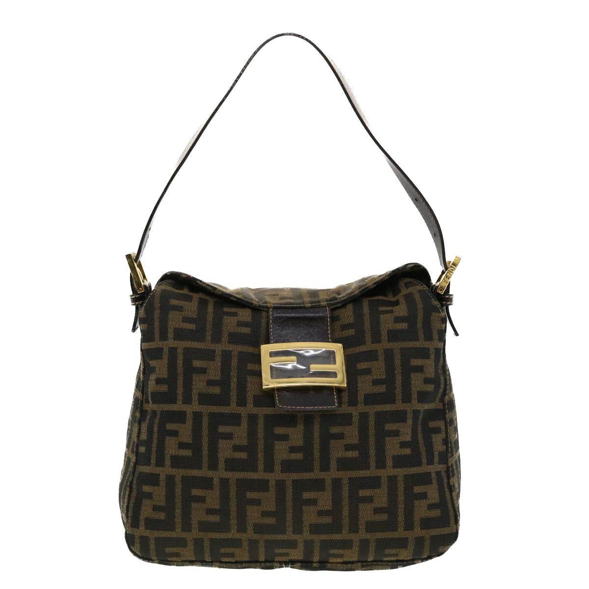 FENDI Zucca Canvas Mamma Baguette Shoulder Bag Nylon Brown Black Auth am4225