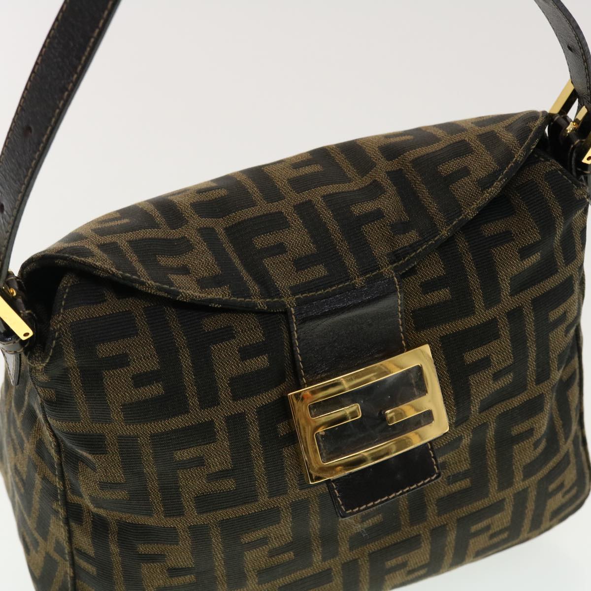 FENDI Zucca Canvas Mamma Baguette Shoulder Bag Nylon Brown Black Auth am4225