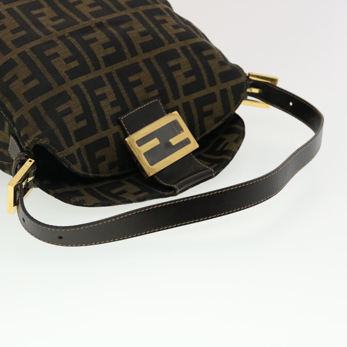 FENDI Zucca Canvas Mamma Baguette Shoulder Bag Nylon Brown Black Auth am4225