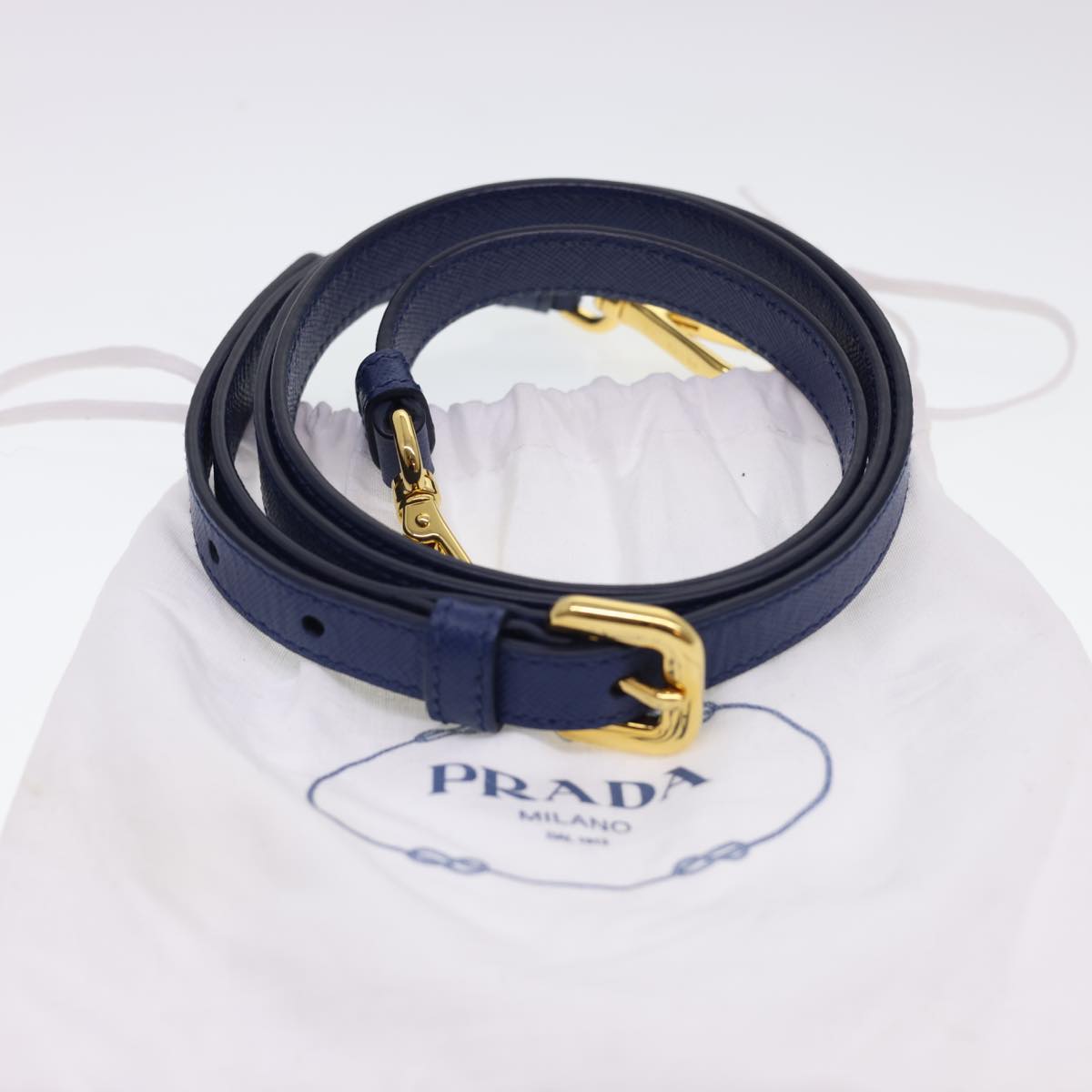 PRADA Shoulder Strap Saffiano Leather 46.1""-50"" Blue Auth am4235