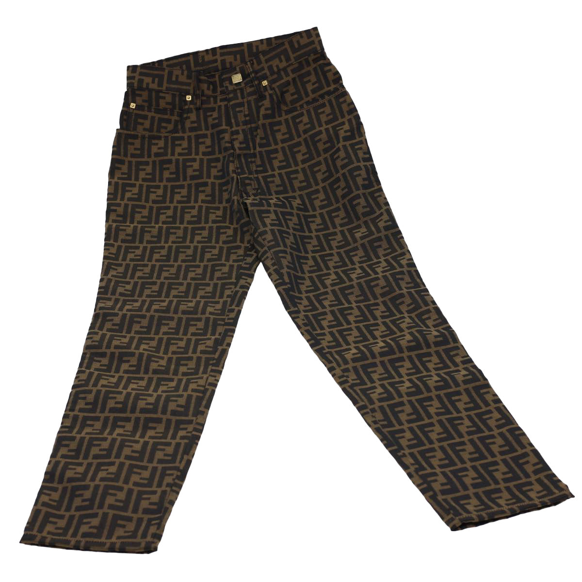 FENDI Zucca Canvas Pants Polyester Cotton XL Brown Black Auth am4242