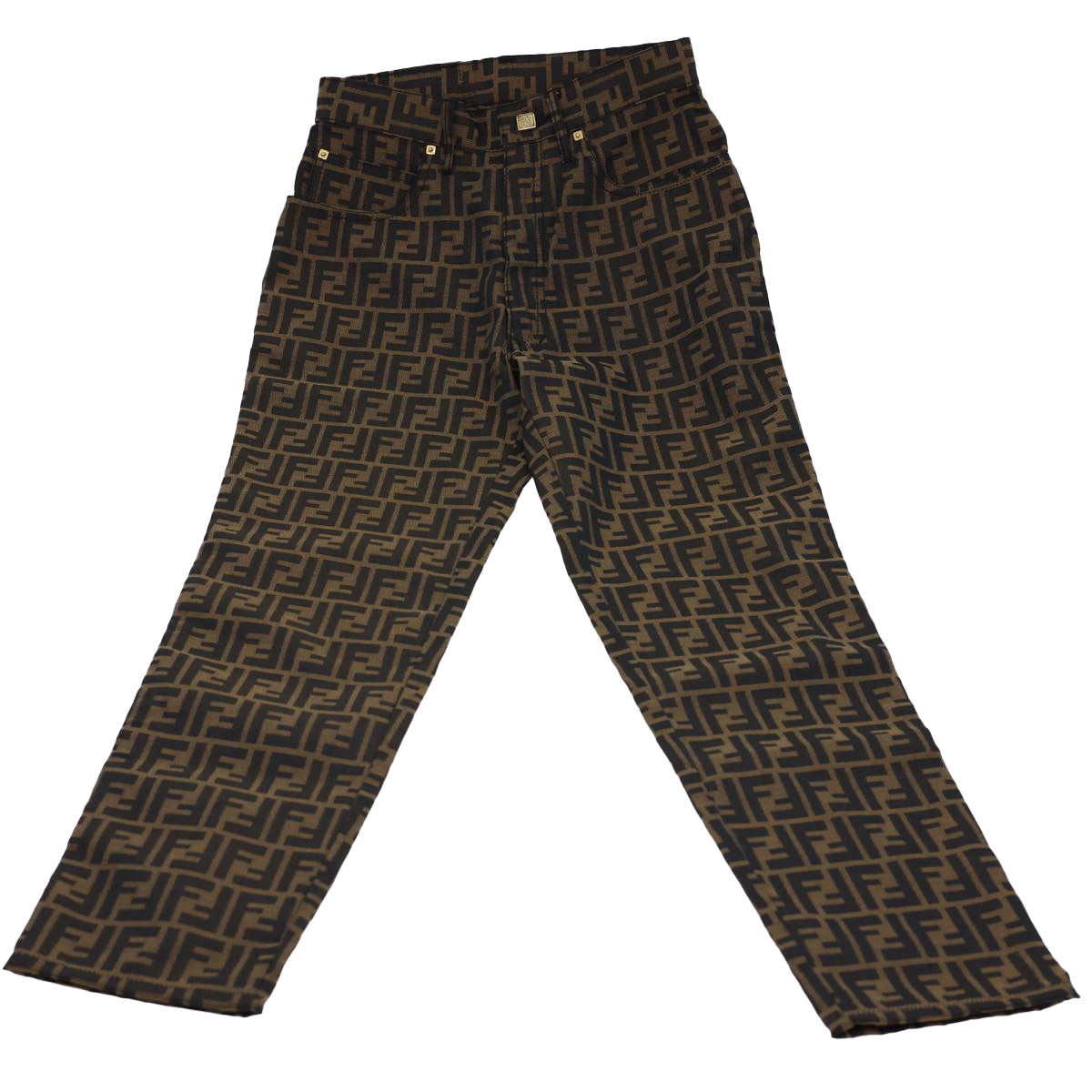FENDI Zucca Canvas Pants Polyester Cotton XL Brown Black Auth am4242 - 0