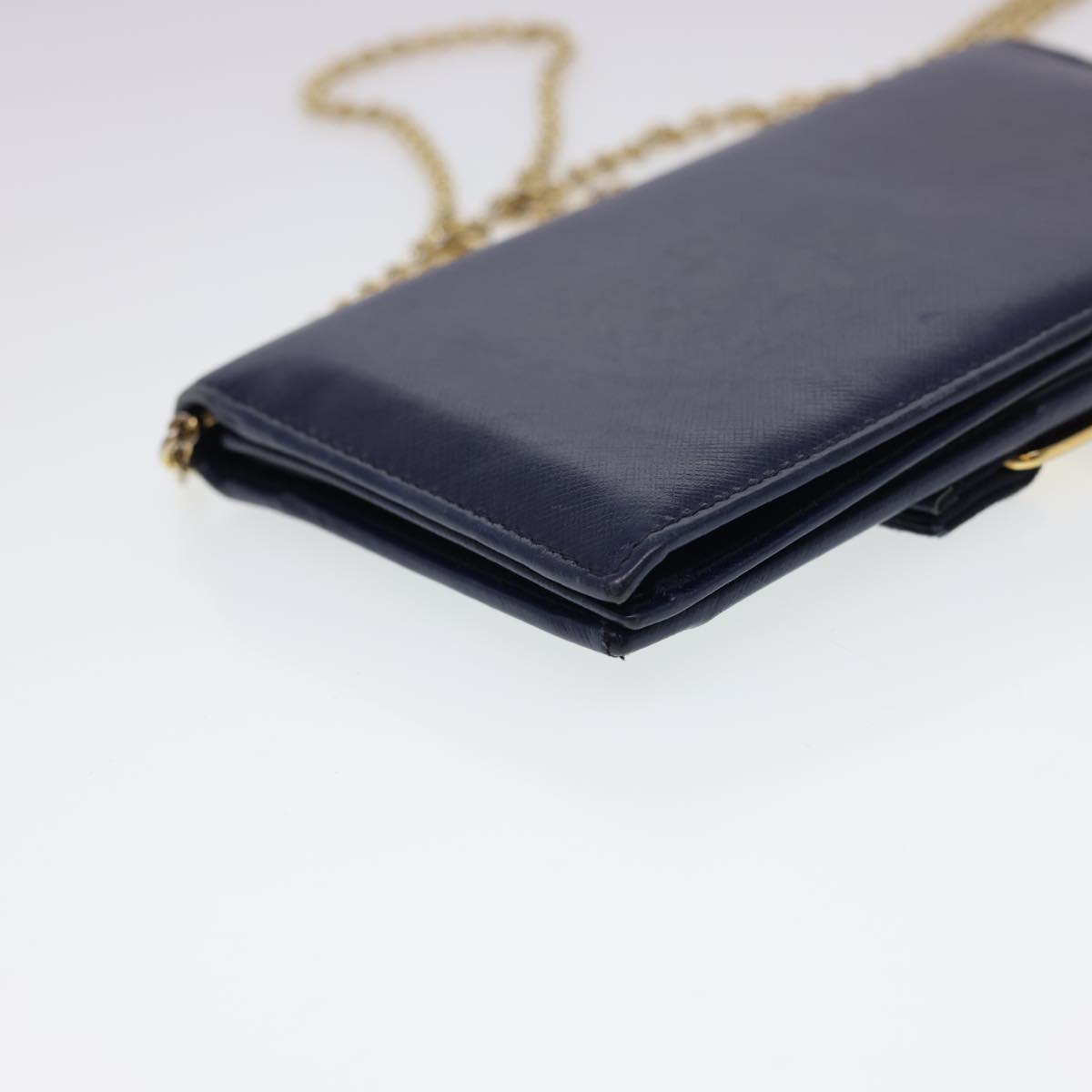 Salvatore Ferragamo Chain Wallet Saffiano Leather Blue Auth am4245