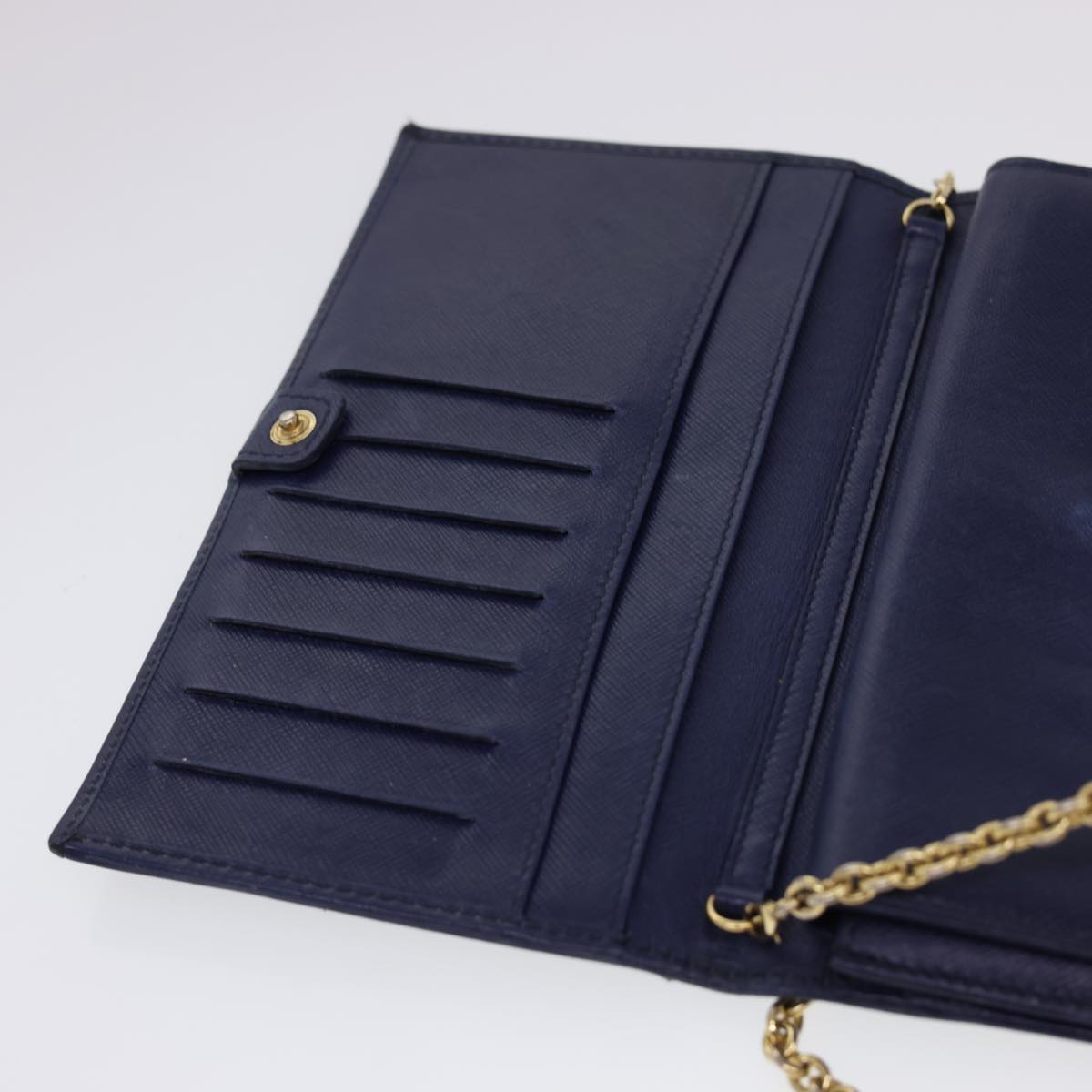 Salvatore Ferragamo Chain Wallet Saffiano Leather Blue Auth am4245