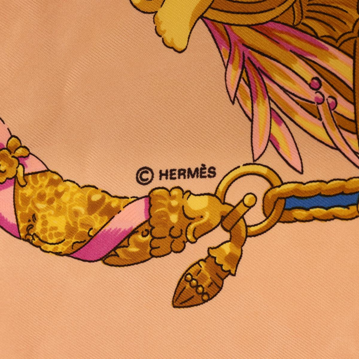 HERMES Carre 90 HOMMAGE A CHARLES GARNIER Scarf Silk Pink Yellow Auth am4250