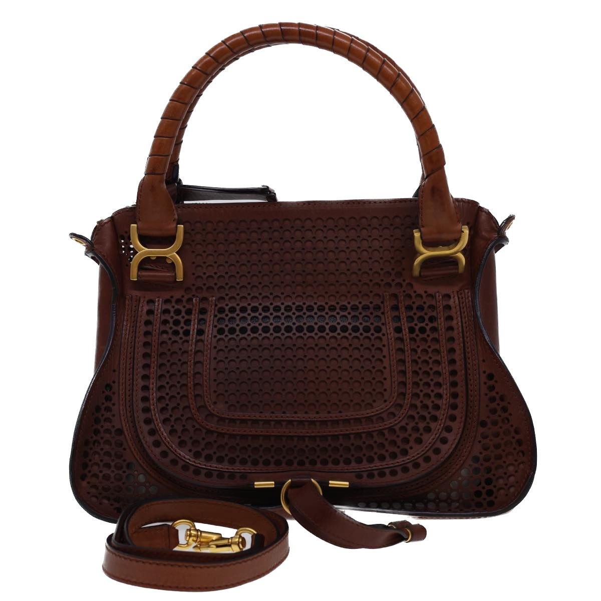 Chloe Punching Mercy Hand Bag Leather 2way Brown Auth am4269