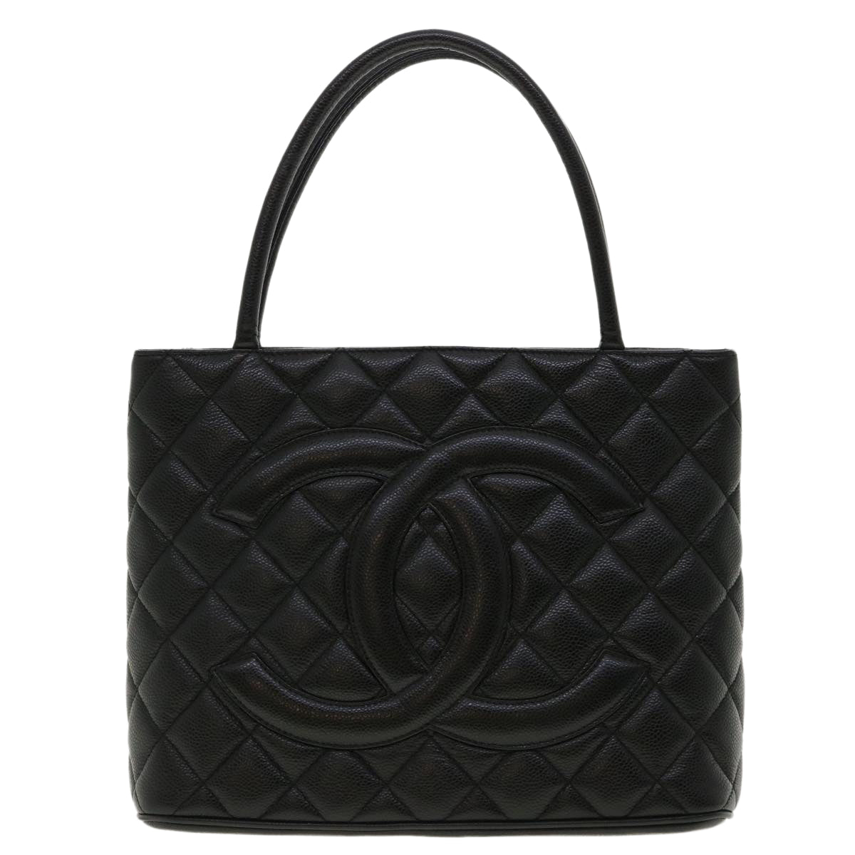 CHANEL Tote Bag Caviar Skin Black CC Auth am4270