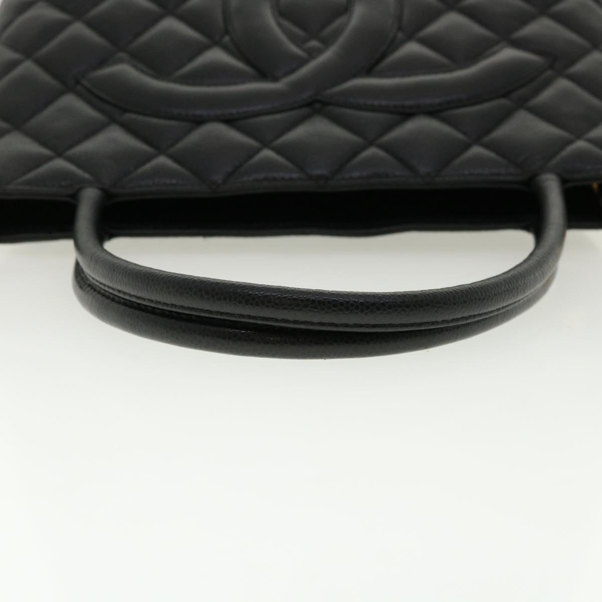 CHANEL Tote Bag Caviar Skin Black CC Auth am4270