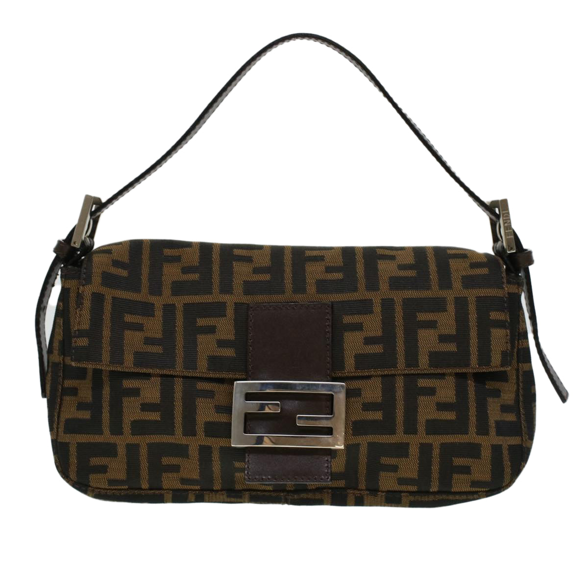 FENDI Zucca Canvas Mamma Baguette Shoulder Bag Brown 2321.26424 Auth am4274