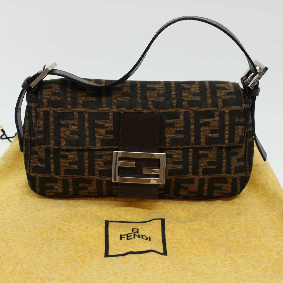 FENDI Zucca Canvas Mamma Baguette Shoulder Bag Brown 2321.26424 Auth am4274