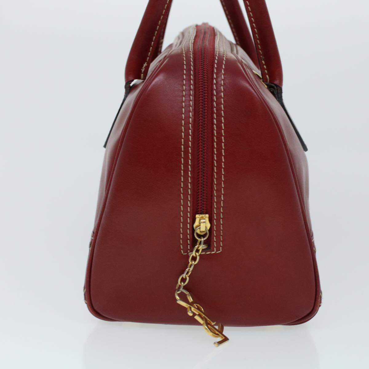 SAINT LAURENT Hand Bag Leather Red Auth am4280