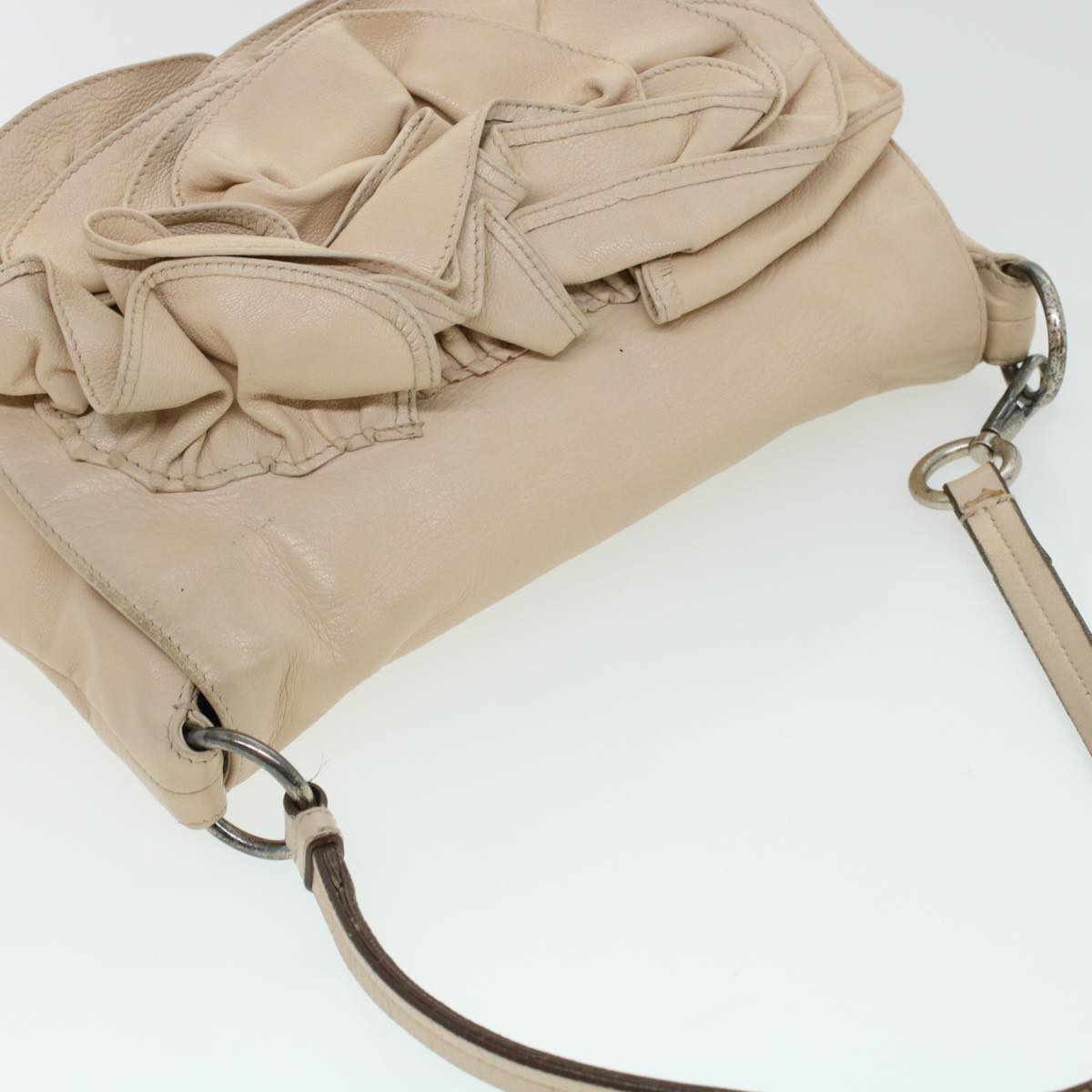 SAINT LAURENT Shoulder Bag Leather Beige 112930 Auth am4286