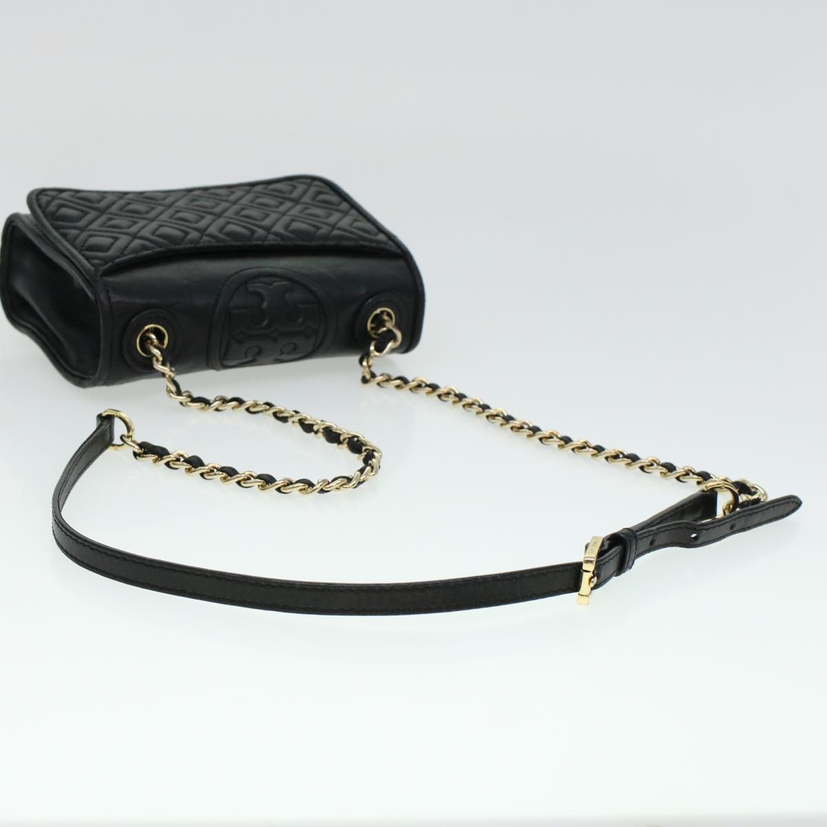 TORY BURCH Chain Shoulder Bag Leather Black Auth am4322